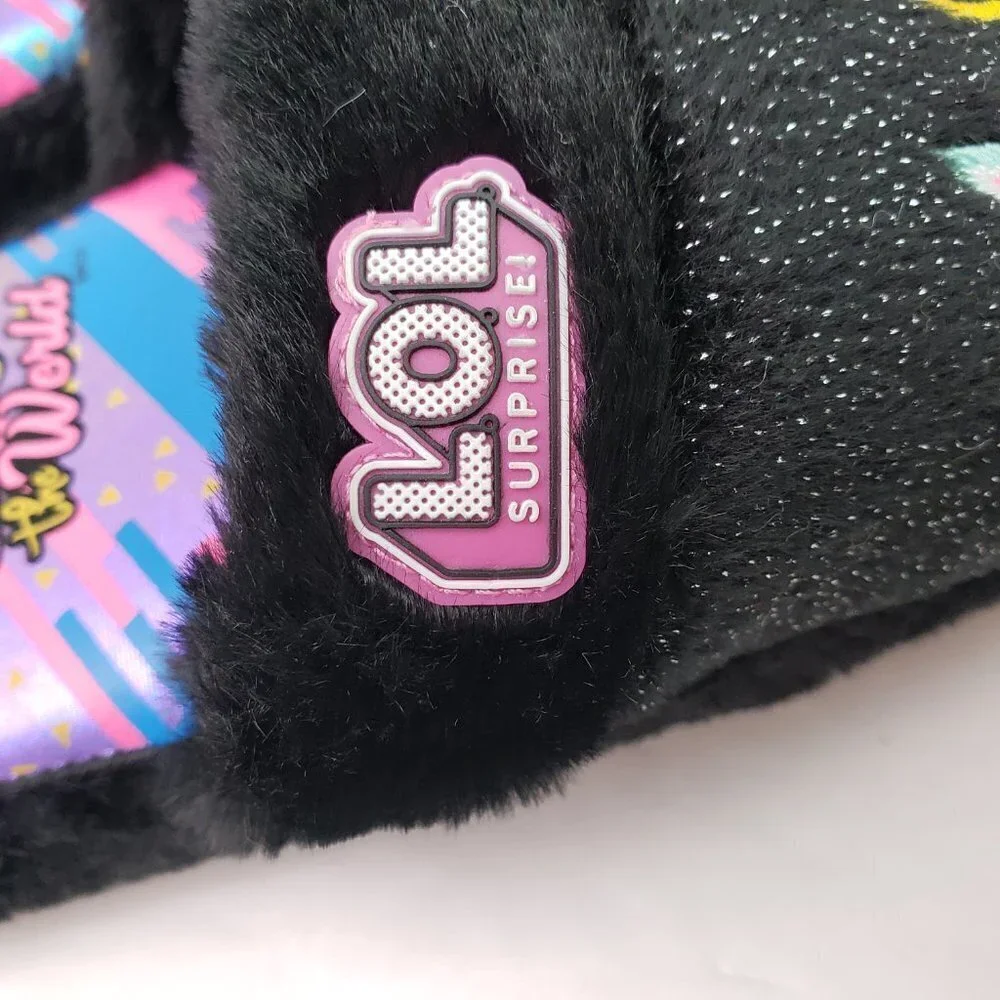 LOL Surprise BBs Run The World Girls Size 2/3 Black Pink Comfy Slip On Slippers